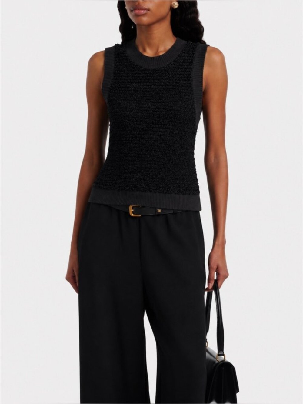 NEW Club Monaco Black Navy Blue Bouclé Knit Tank Top Sweater Vest Size S chic